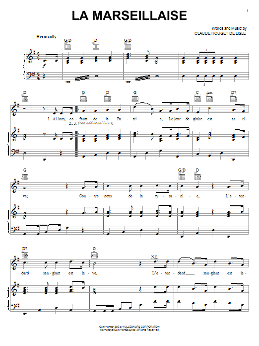 Claude Rouget de Lisle La Marseillaise sheet music notes and chords arranged for Accordion