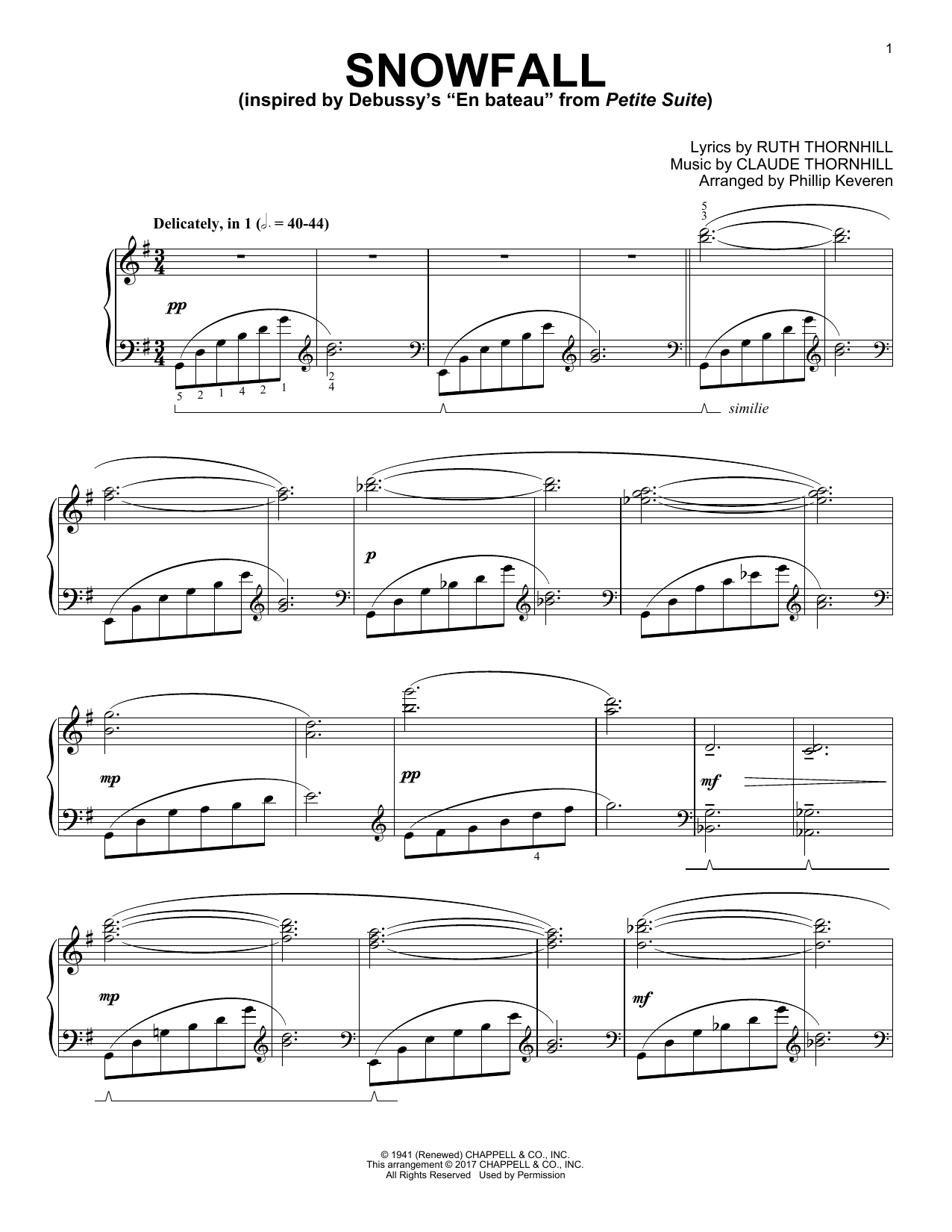Claude Thornhill Snowfall [Classical version] (arr. Phillip Keveren) sheet music notes and chords arranged for Piano Solo