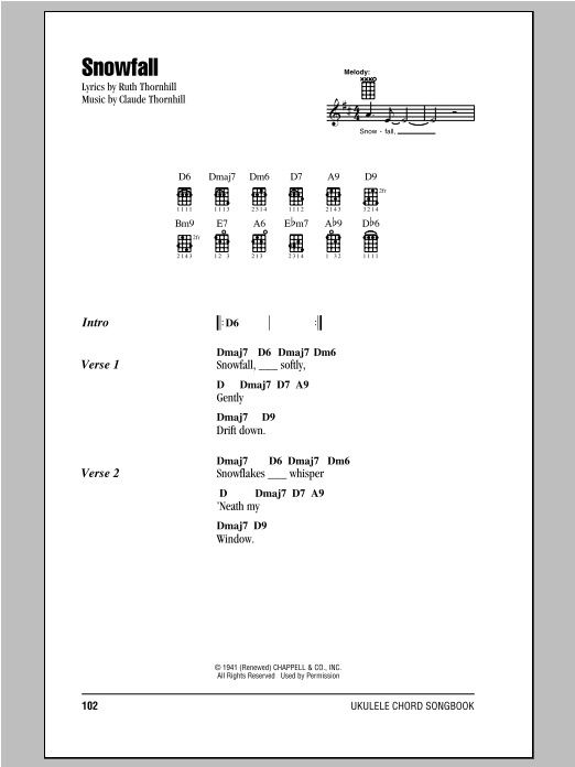 Claude Thornhill Snowfall sheet music notes and chords arranged for Ukulele Chords/Lyrics