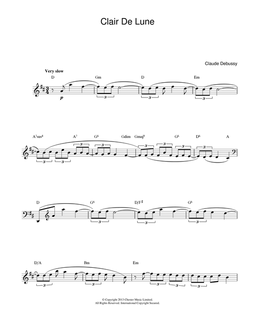Claude Debussy Clair De Lune sheet music notes and chords. Download Printable PDF.