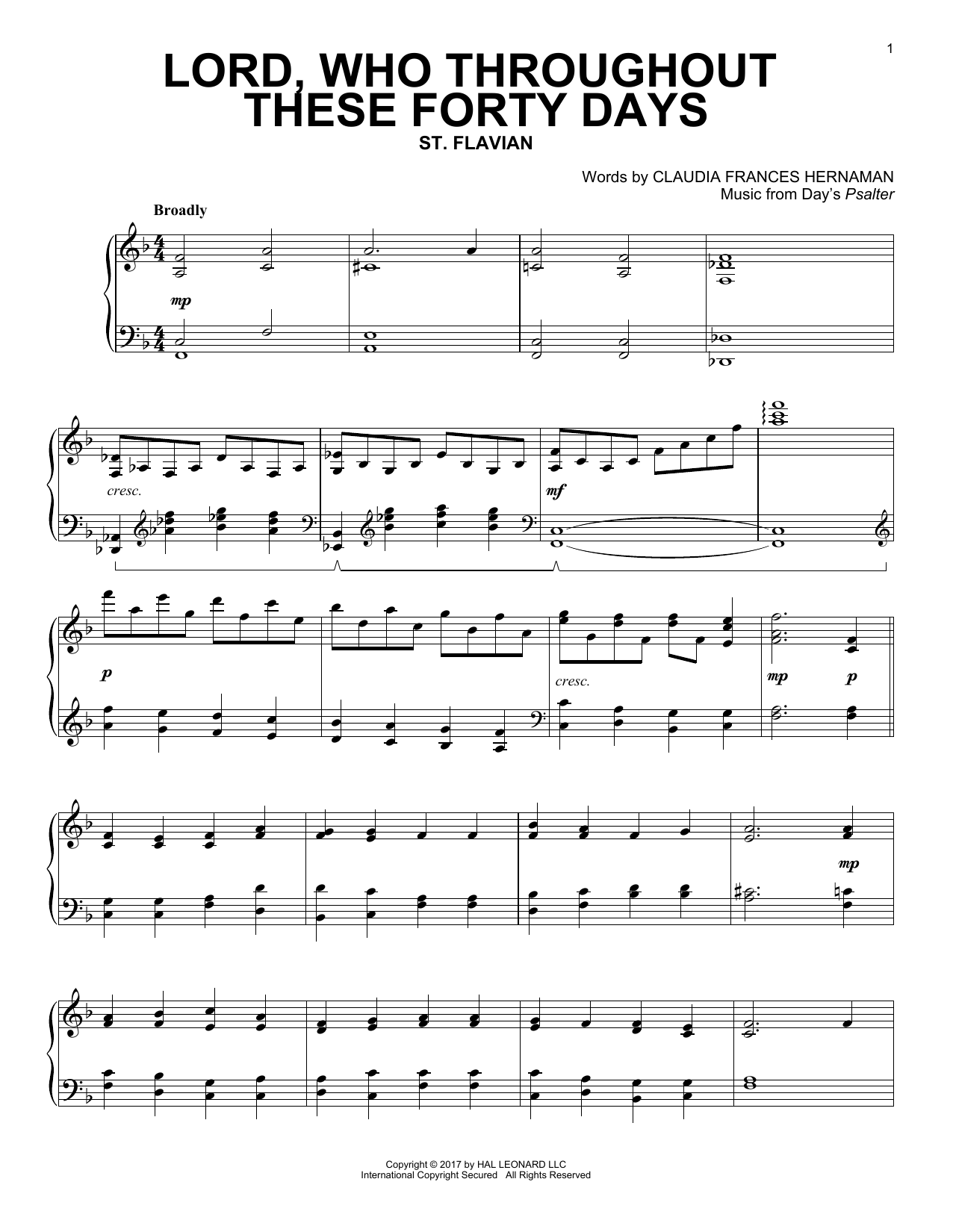 Claudia Frances Hernaman Lord, Who Throughout These Forty Days sheet music notes and chords arranged for Piano Solo