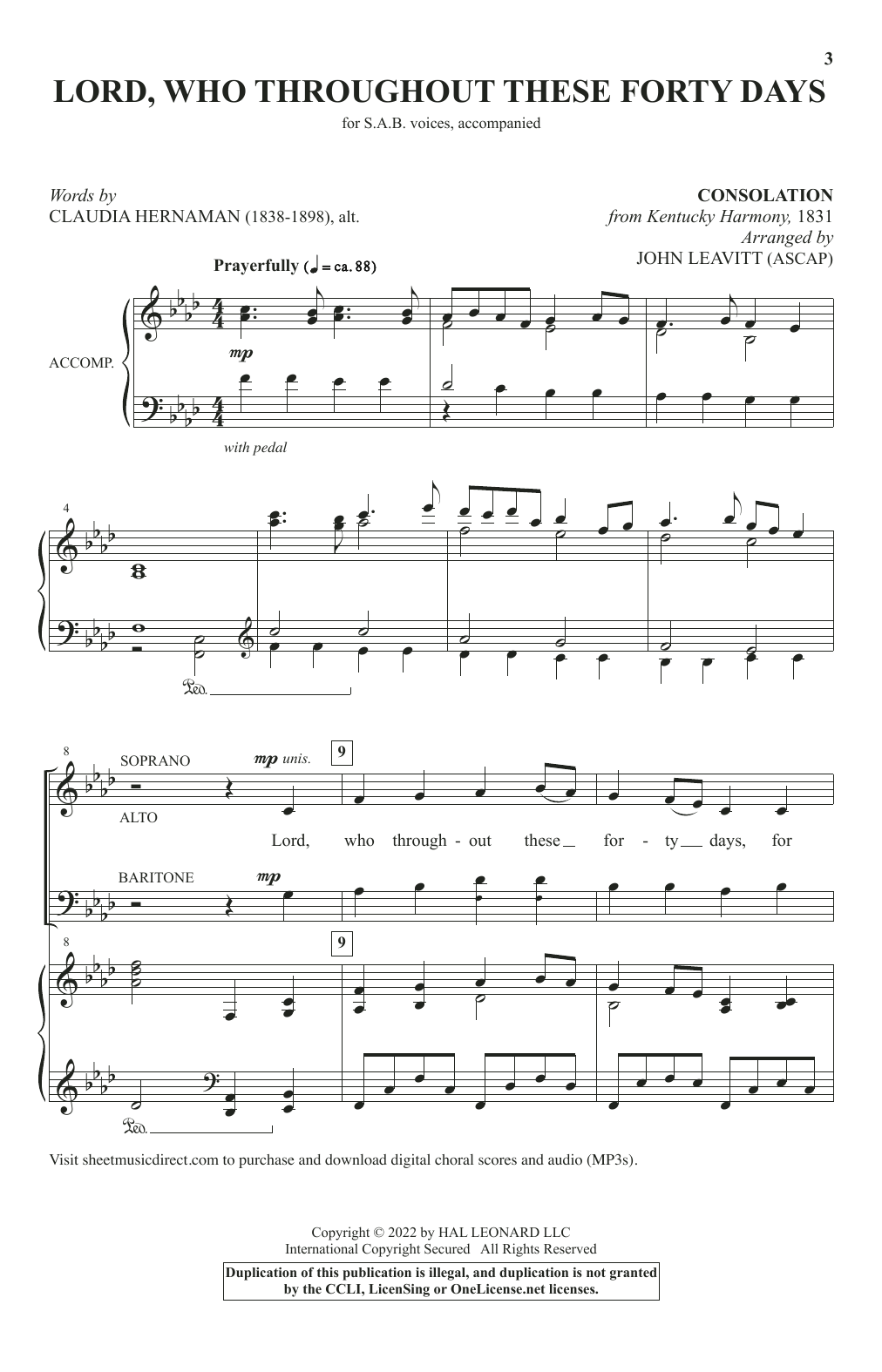 Claudia Hernaman Lord, Who Throughout These Forty Days (arr. John Leavitt) sheet music notes and chords arranged for SAB Choir