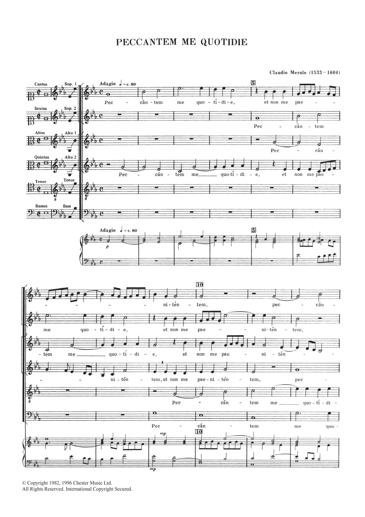 Claudio Merulo Peccantem Me Quotidie sheet music notes and chords arranged for SATB Choir