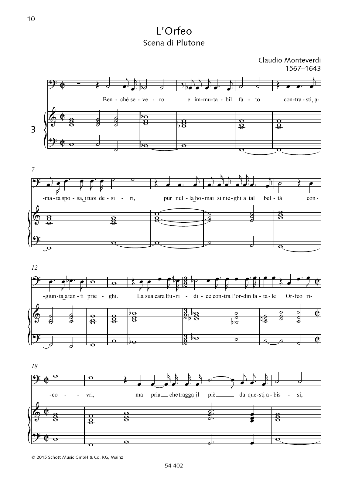 Claudio Monteverdi Benché severo e immutabil fato sheet music notes and chords arranged for Piano & Vocal