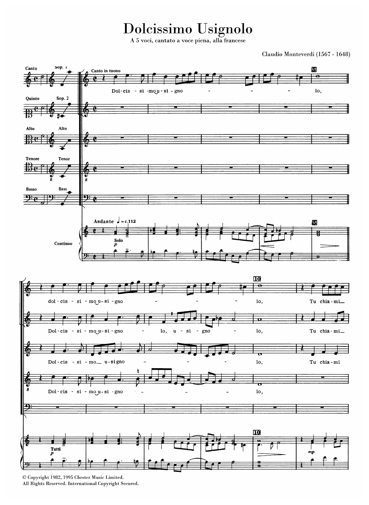Claudio Monteverdi Dolcissimo Usignolo (arr. Anthony Petti) sheet music notes and chords arranged for SATB Choir