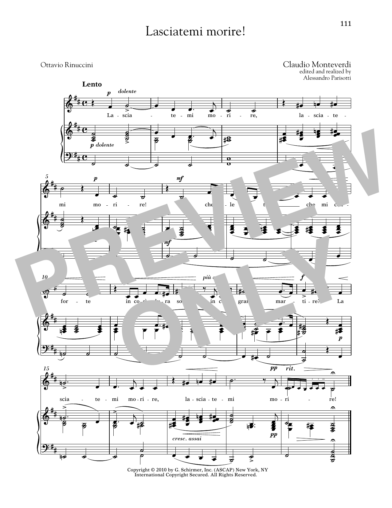 Claudio Monteverdi Lasciatemi Morire! (Low Voice) sheet music notes and chords arranged for Piano & Vocal