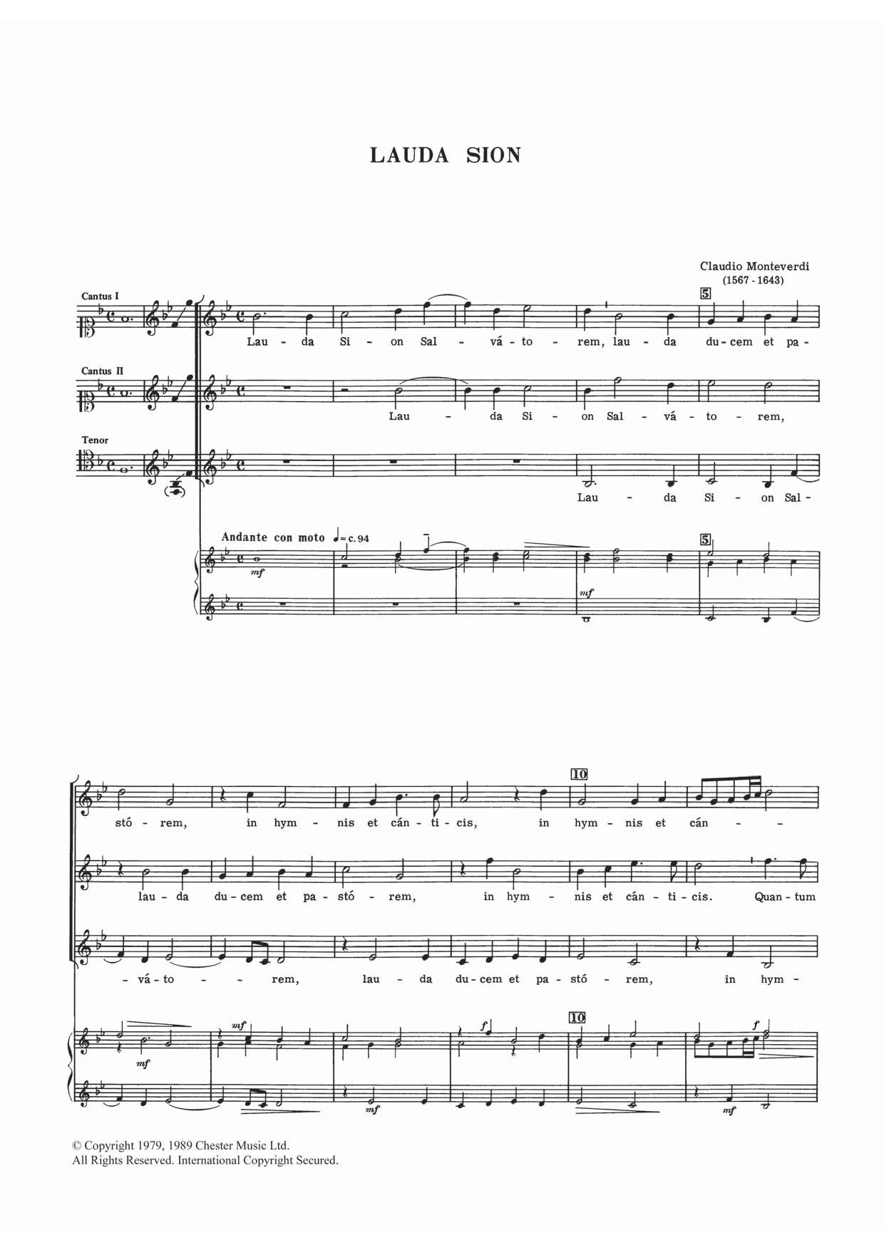 Claudio Monteverdi Lauda Sion sheet music notes and chords arranged for Piano, Vocal & Guitar Chords