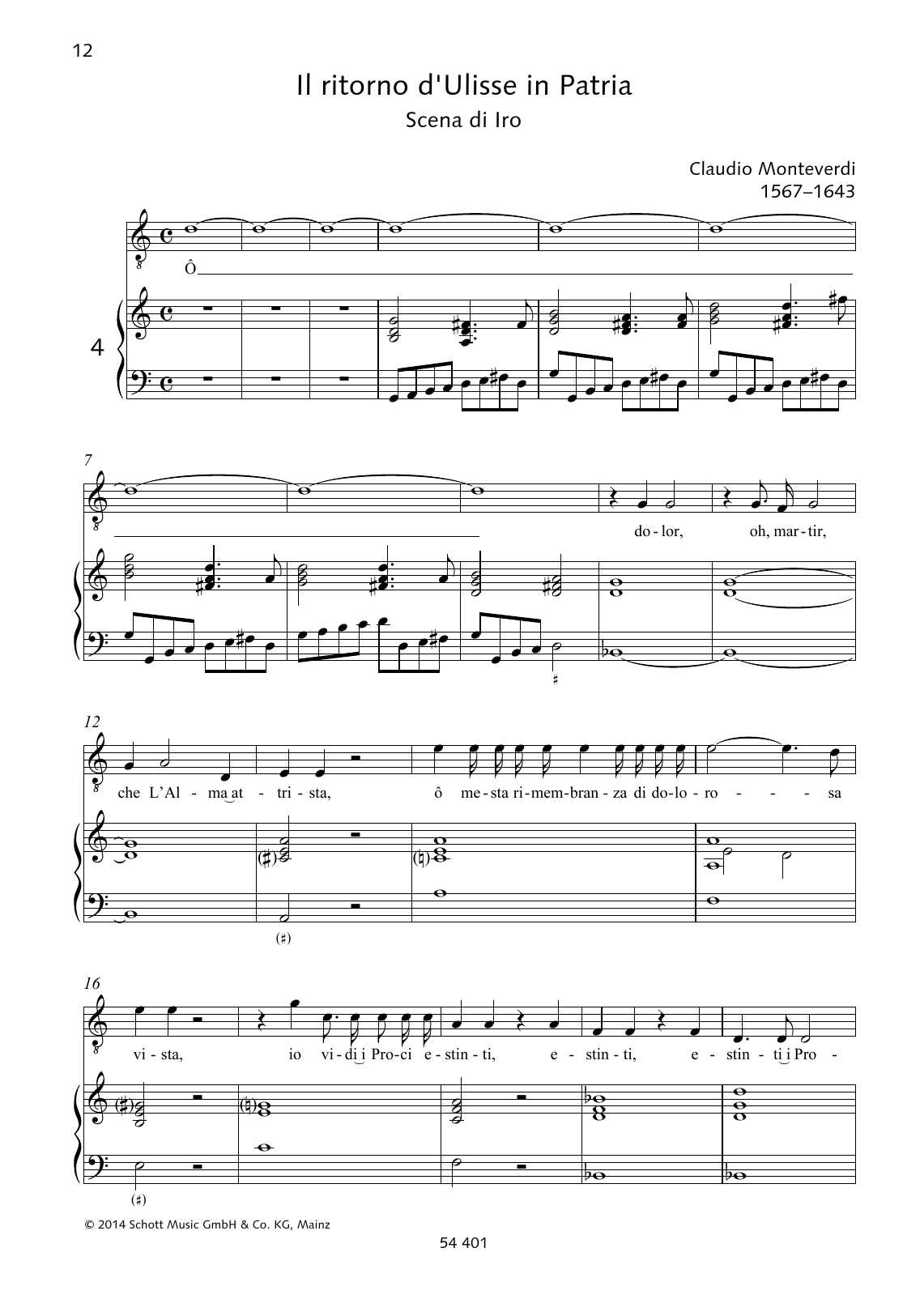 Claudio Monteverdi Ô dolor, oh, martir sheet music notes and chords arranged for Piano & Vocal