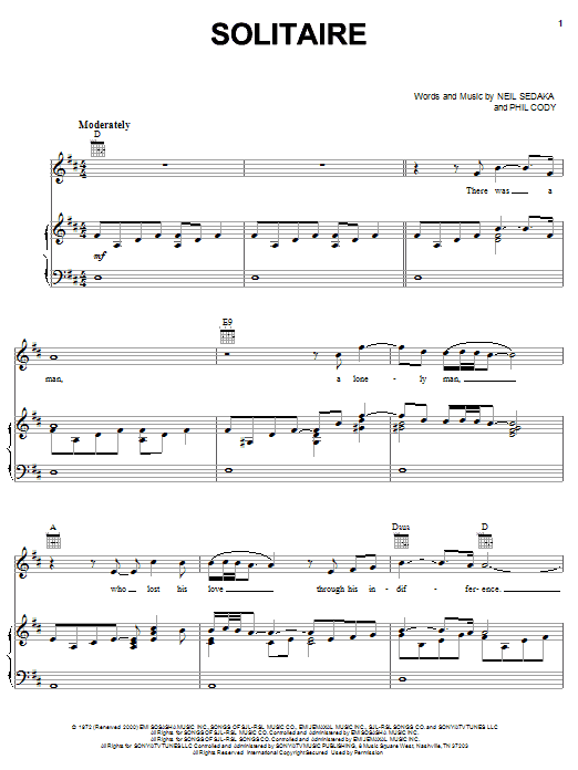 Clay Aiken Solitaire sheet music notes and chords arranged for Piano, Vocal & Guitar Chords (Right-Hand Melody)
