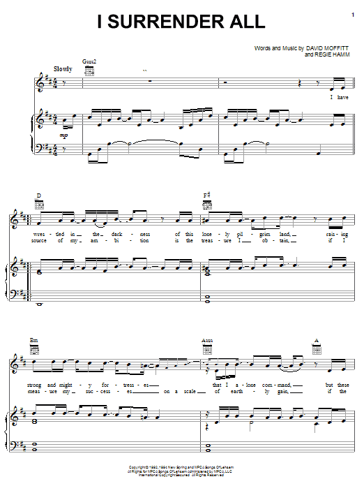 Clay Crosse I Surrender All sheet music notes and chords arranged for Piano, Vocal & Guitar Chords (Right-Hand Melody)