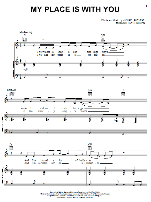 Clay Crosse My Place Is With You sheet music notes and chords arranged for Piano, Vocal & Guitar Chords (Right-Hand Melody)