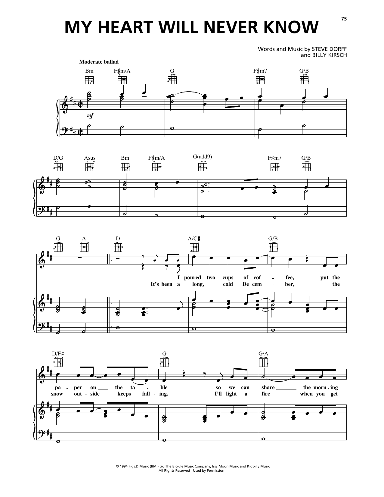 Clay Walker My Heart Will Never Know sheet music notes and chords arranged for Piano, Vocal & Guitar Chords (Right-Hand Melody)