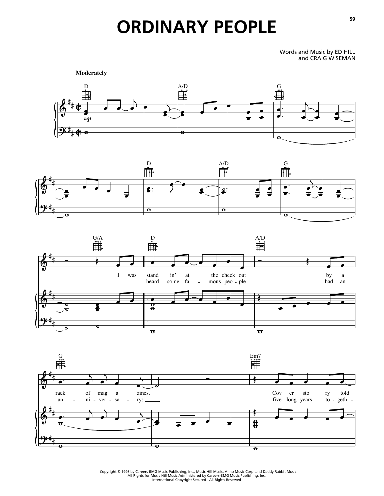 Clay Walker Ordinary People sheet music notes and chords arranged for Piano, Vocal & Guitar Chords (Right-Hand Melody)