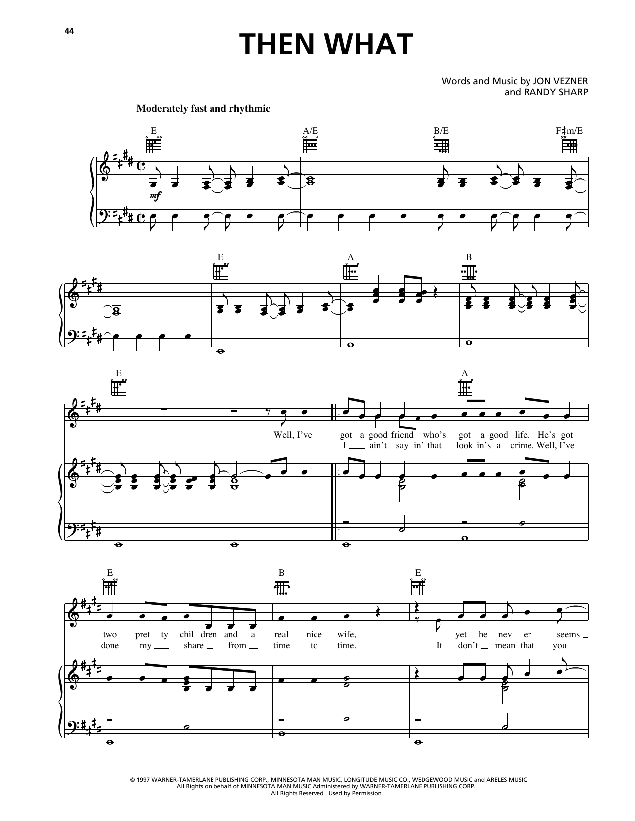 Clay Walker Then What sheet music notes and chords arranged for Piano, Vocal & Guitar Chords (Right-Hand Melody)