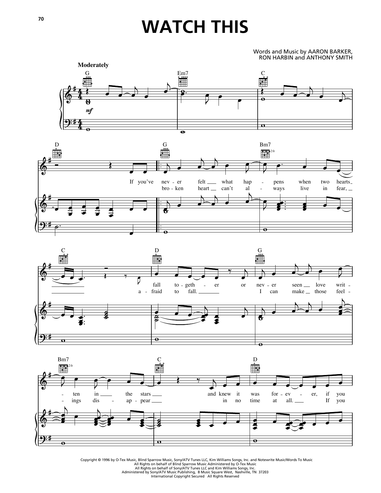 Clay Walker Watch This sheet music notes and chords arranged for Piano, Vocal & Guitar Chords (Right-Hand Melody)