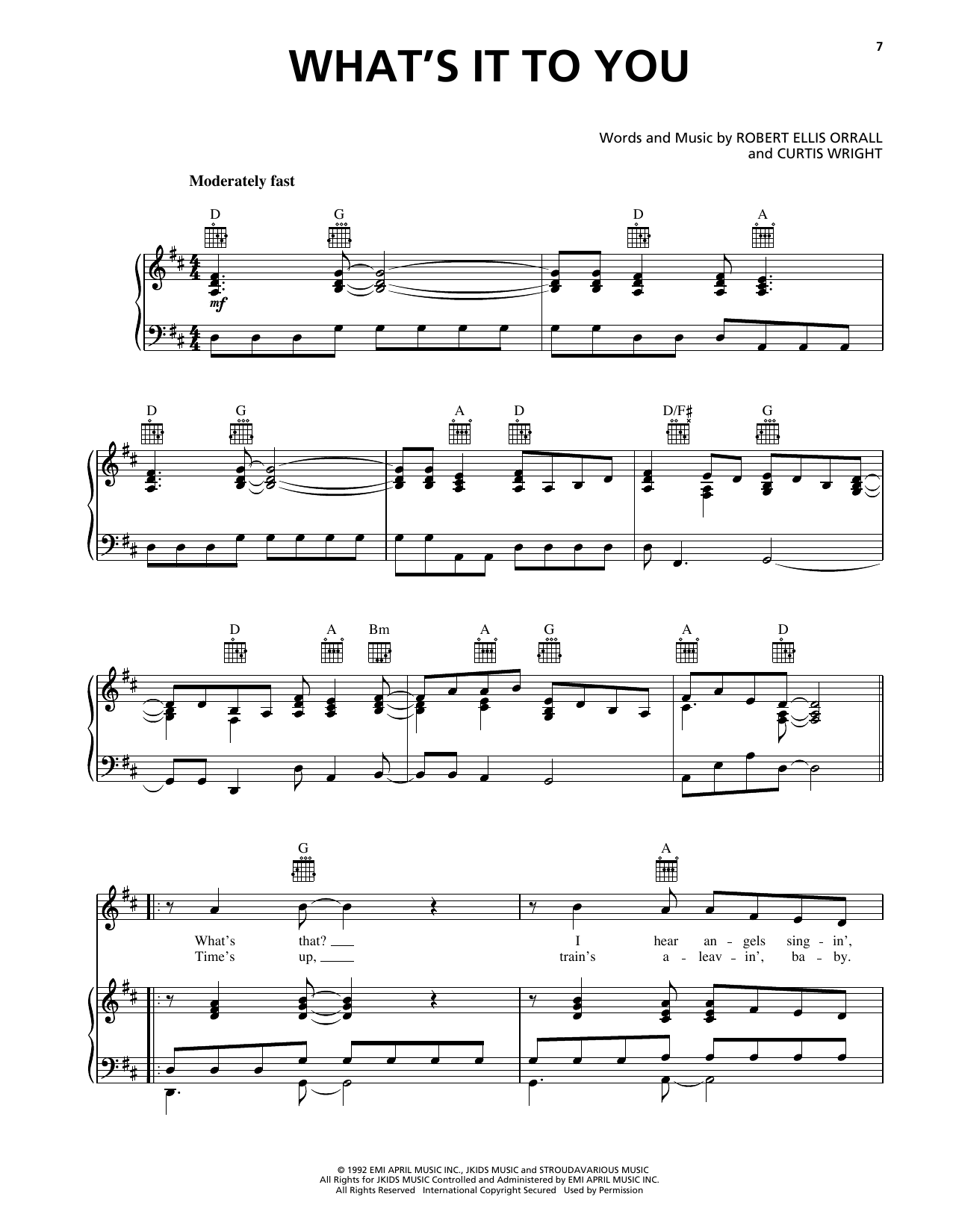 Clay Walker What's It To You sheet music notes and chords arranged for Piano, Vocal & Guitar Chords (Right-Hand Melody)