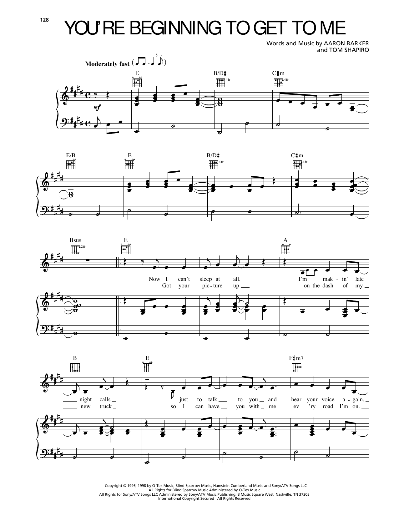 Clay Walker You're Beginning To Get To Me sheet music notes and chords arranged for Piano, Vocal & Guitar Chords (Right-Hand Melody)