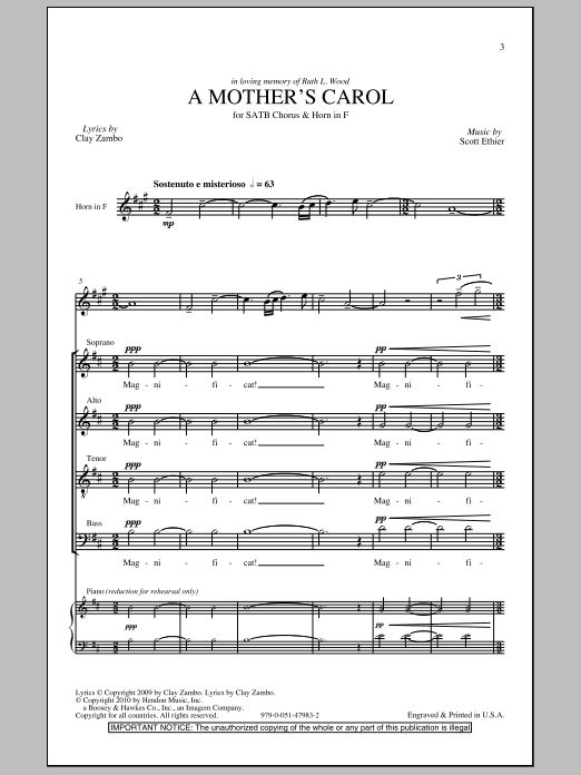 Clay Zambo A Mother's Carol sheet music notes and chords arranged for SATB Choir