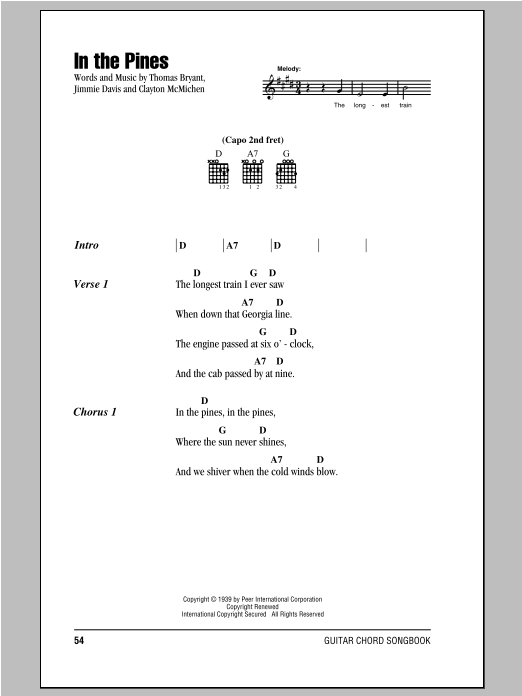 Clayton McMichen In The Pines sheet music notes and chords arranged for Real Book – Melody, Lyrics & Chords
