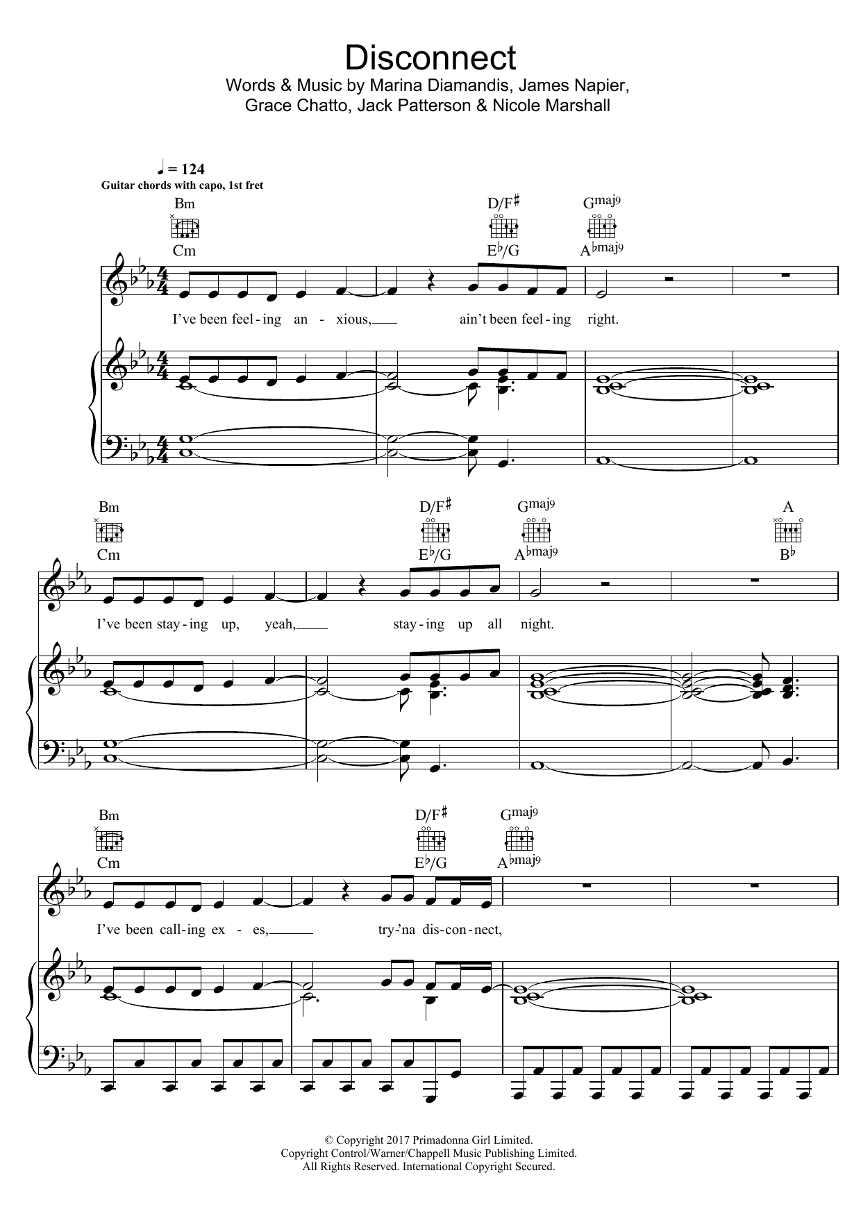 Clean Bandit Disconnect (featuring Marina and The Diamonds) sheet music notes and chords arranged for Piano, Vocal & Guitar Chords