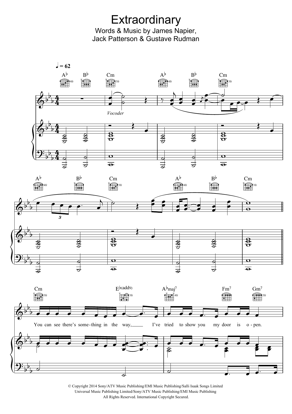 Clean Bandit Extraordinary sheet music notes and chords arranged for Piano, Vocal & Guitar Chords
