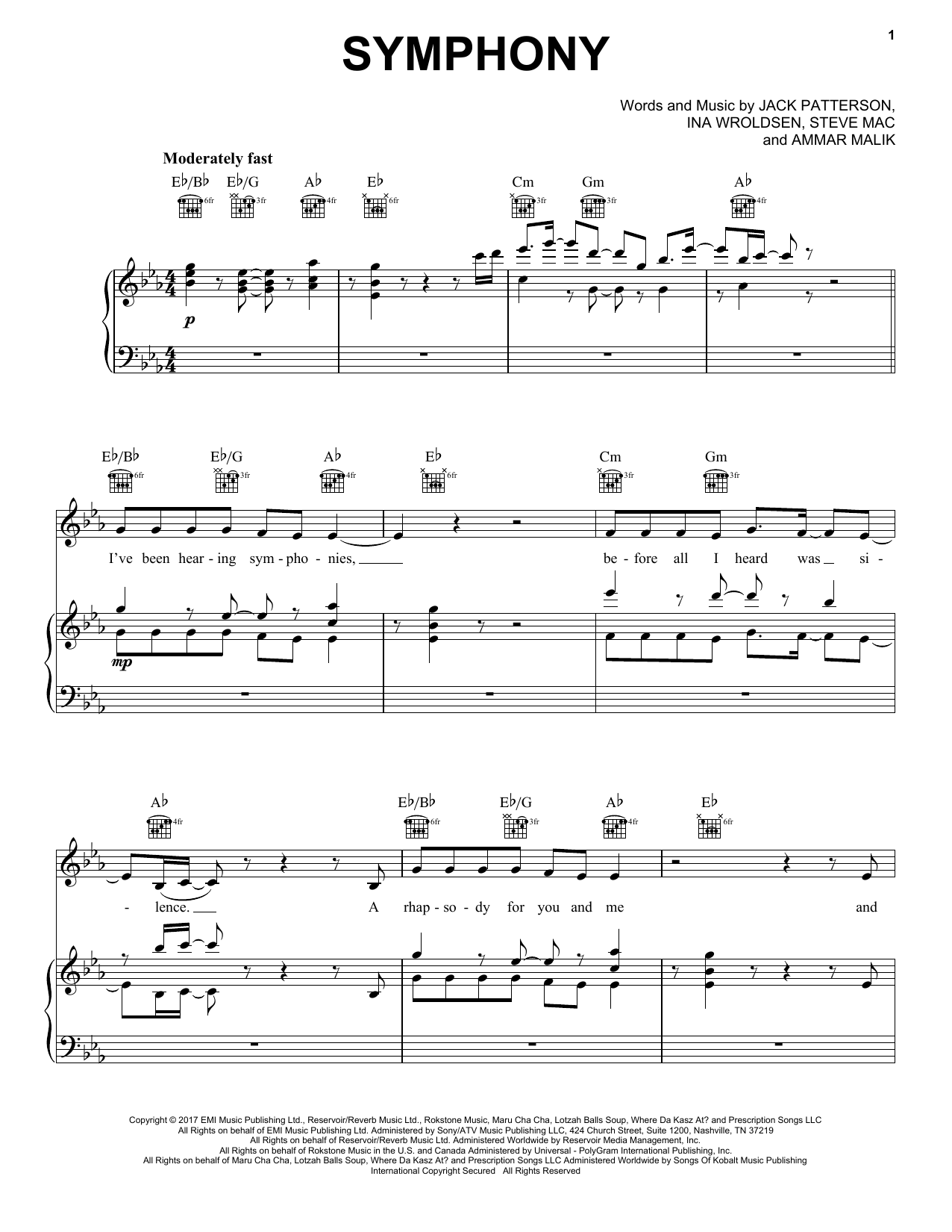 Clean Bandit feat. Zara Larsson Symphony sheet music notes and chords arranged for Piano, Vocal & Guitar Chords (Right-Hand Melody)