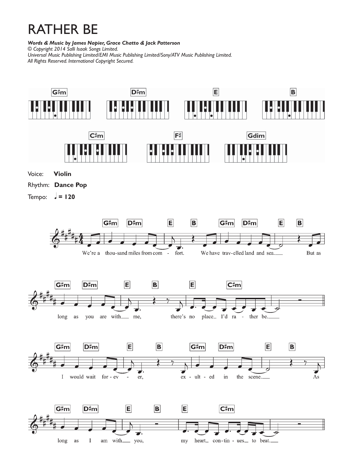 Clean Bandit Rather Be (featuring Jess Glynne) sheet music notes and chords arranged for Piano Chords/Lyrics