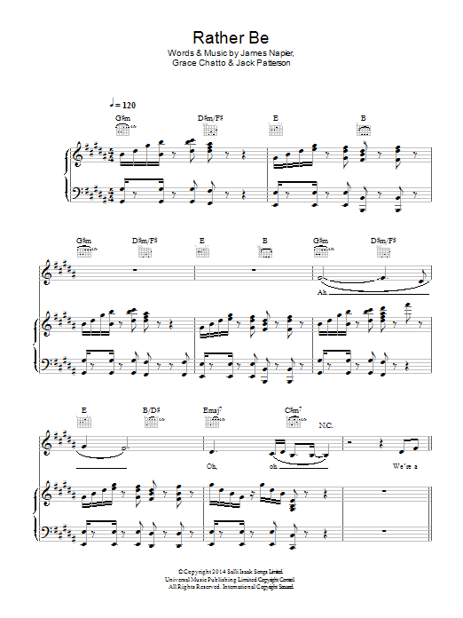 Clean Bandit Rather Be sheet music notes and chords arranged for Piano, Vocal & Guitar Chords
