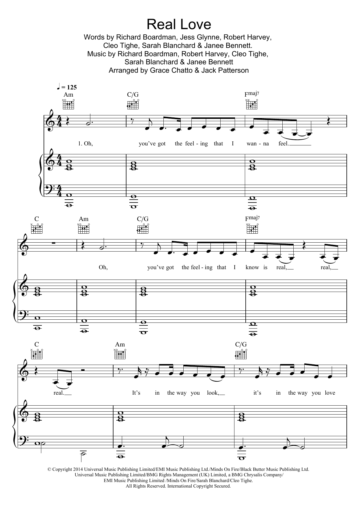Clean Bandit Real Love (featuring Jess Glynne) sheet music notes and chords arranged for Piano, Vocal & Guitar Chords