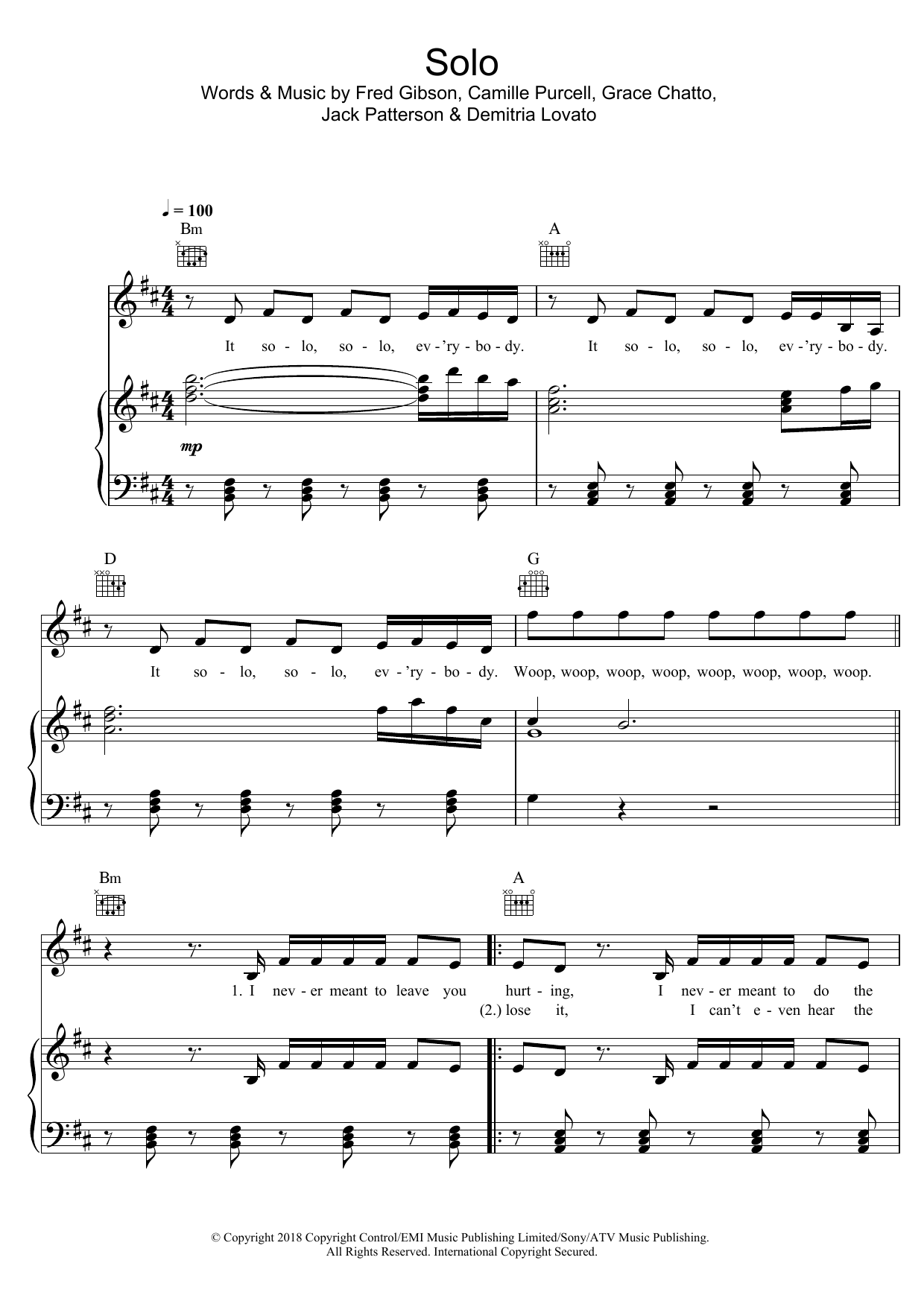 Clean Bandit Solo (featuring Demi Lovato) sheet music notes and chords arranged for Piano, Vocal & Guitar Chords