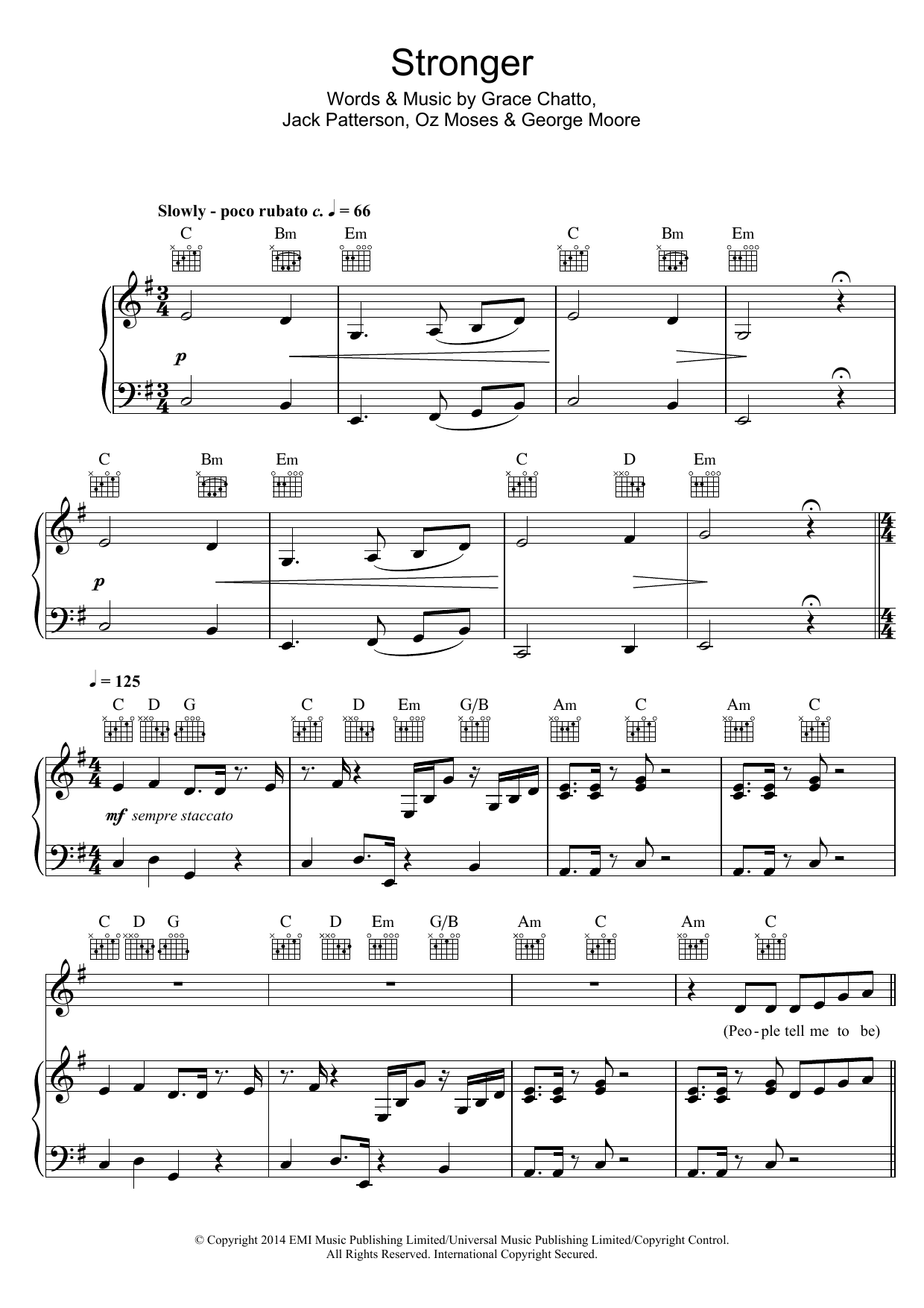 Clean Bandit Stronger sheet music notes and chords arranged for Piano, Vocal & Guitar Chords