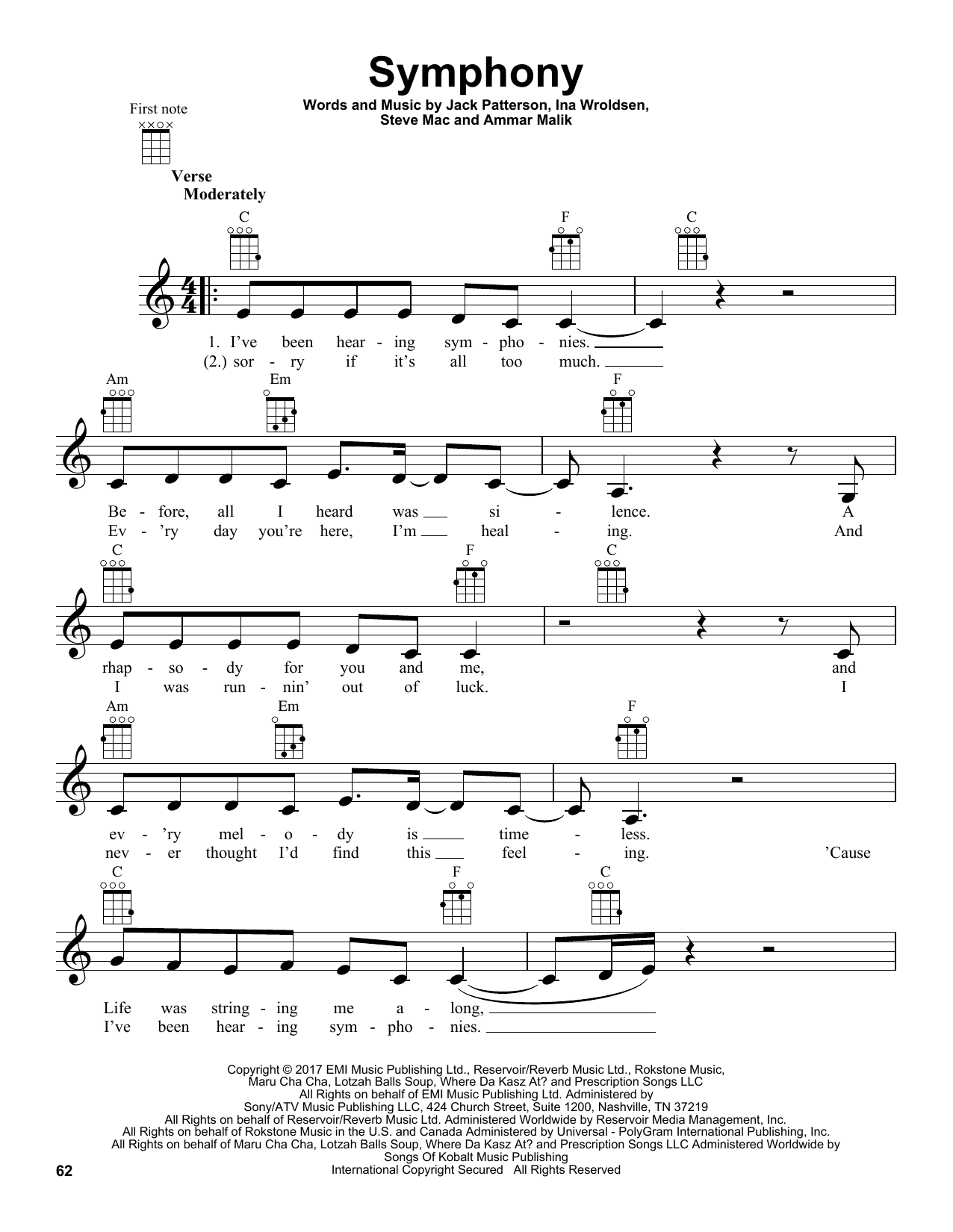 Clean Bandit Symphony (feat. Zara Larsson) sheet music notes and chords arranged for Ukulele
