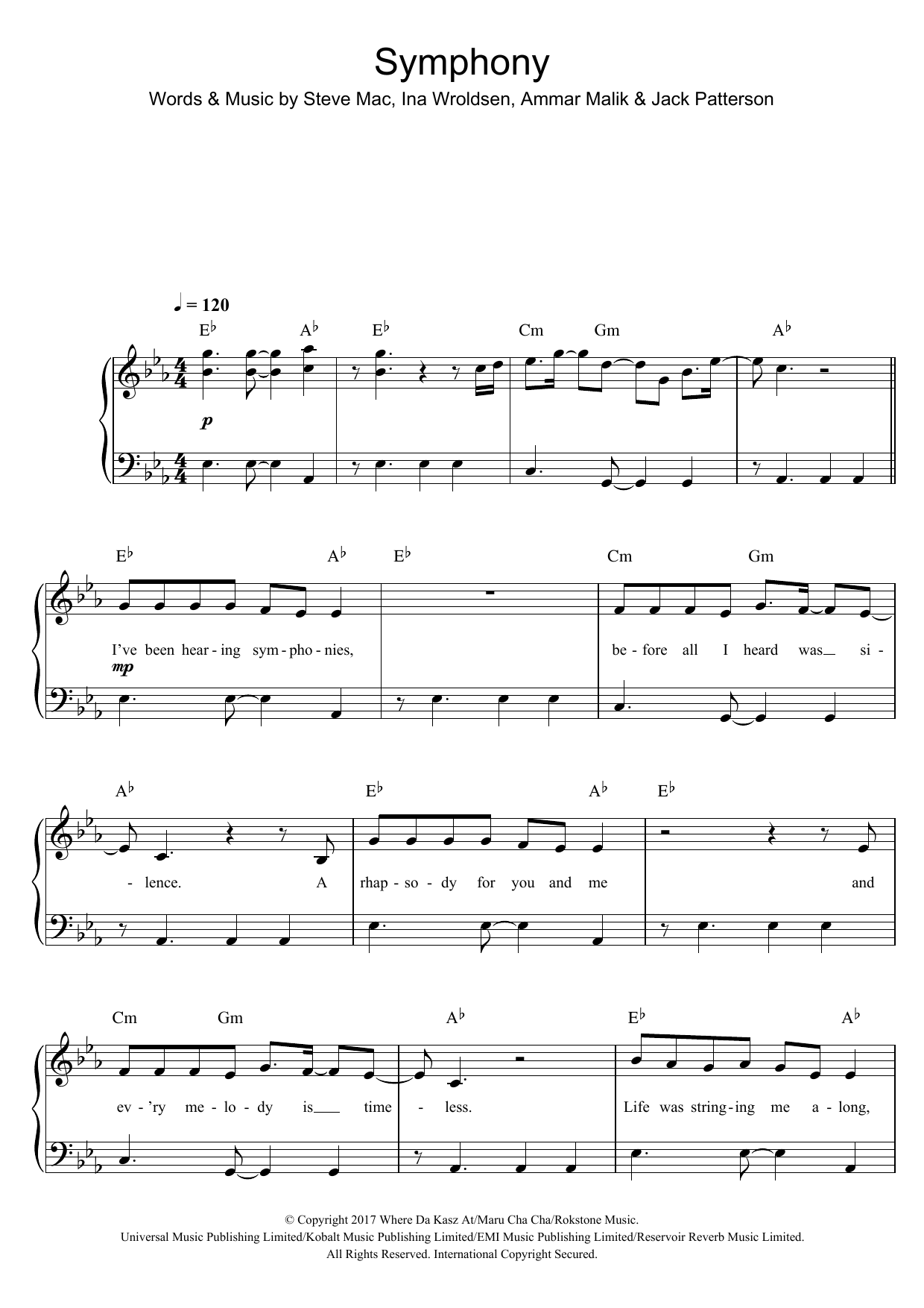 Clean Bandit Symphony (feat. Louisa Johnson) sheet music notes and chords arranged for Easy Piano