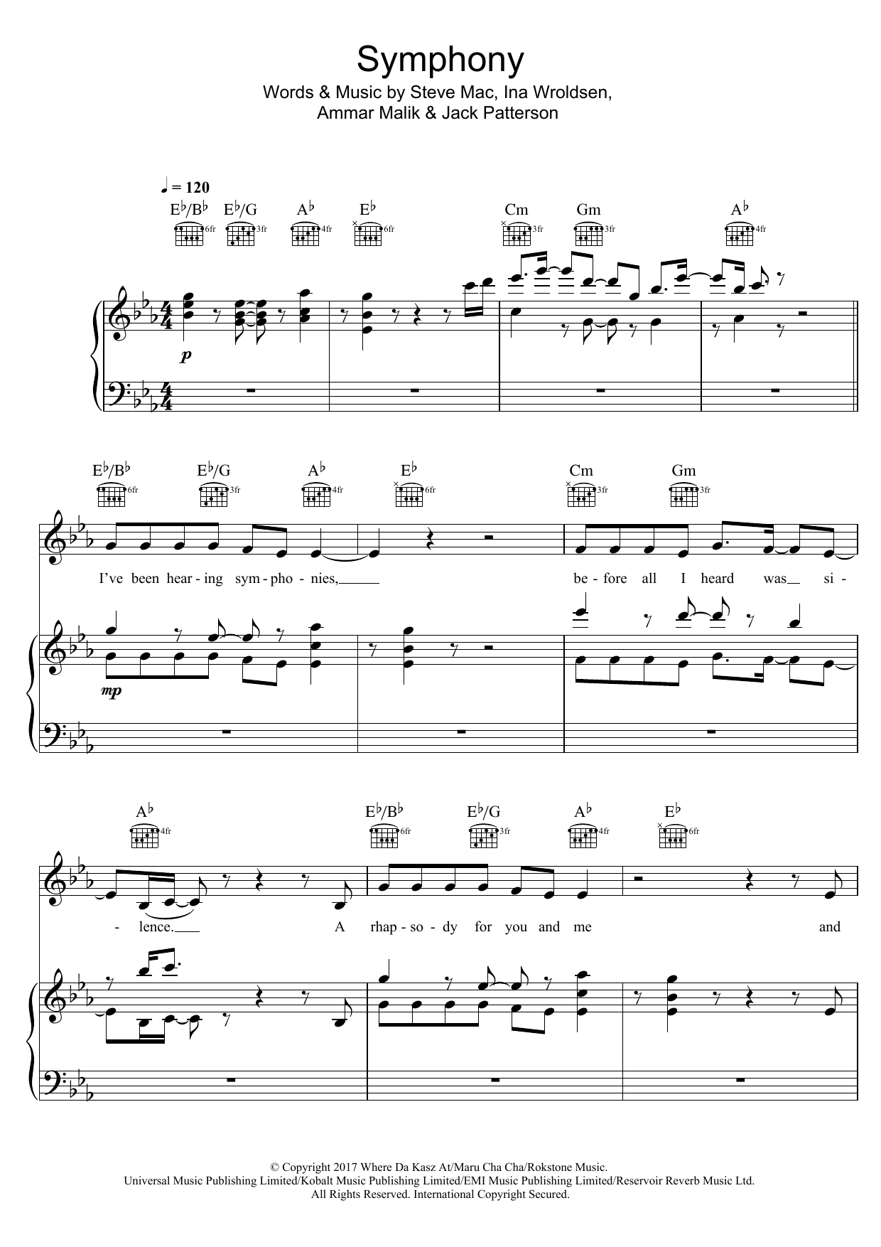 Clean Bandit Symphony (featuring Zara Larsson) sheet music notes and chords arranged for Piano, Vocal & Guitar Chords