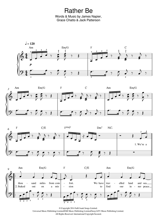 Clean Bandit Rather Be (feat. Jess Glynne) sheet music notes and chords arranged for Easy Piano