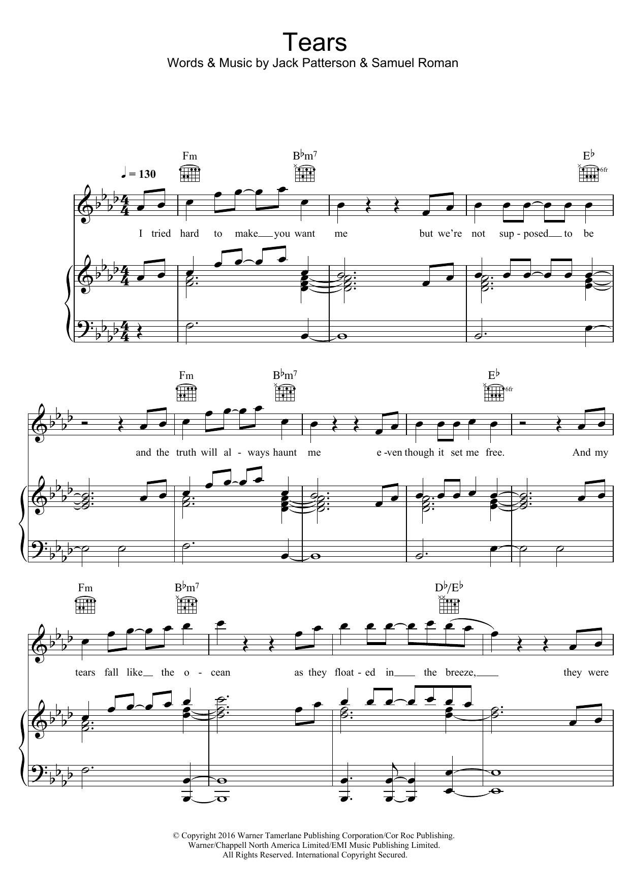 Clean Bandit Tears (featuring Louisa Johnson) sheet music notes and chords arranged for Piano, Vocal & Guitar Chords