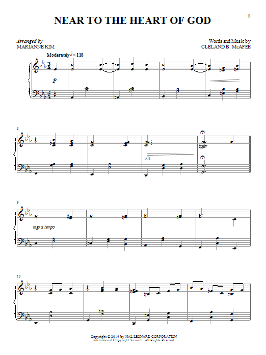 Cleland B. McAfee Near To The Heart Of God sheet music notes and chords arranged for Piano Solo
