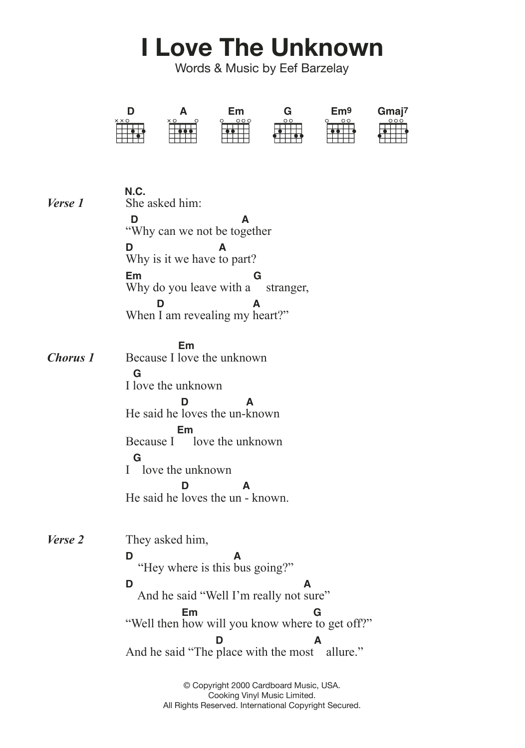 Clem Snide I Love The Unknown sheet music notes and chords arranged for Guitar Chords/Lyrics