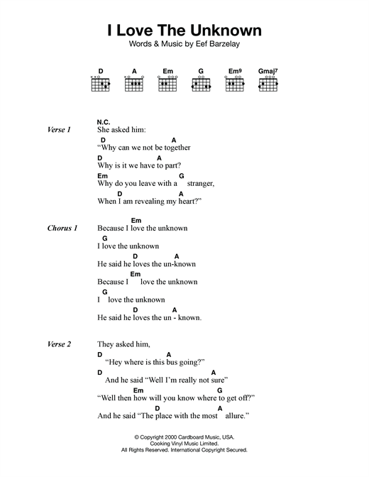 Clem Snide I Love The Unknown sheet music notes and chords arranged for Guitar Chords/Lyrics