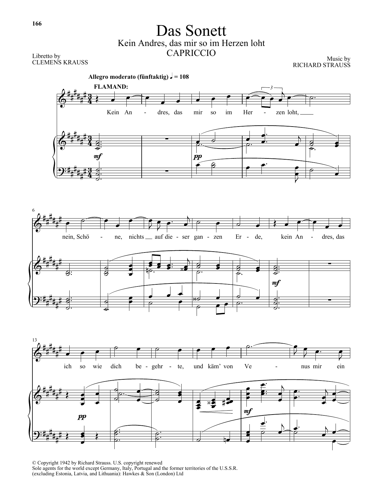 Clemens Krauss Das Sonett (Kein Andres, Das Mir So Im Herzen Loht) sheet music notes and chords arranged for Piano & Vocal