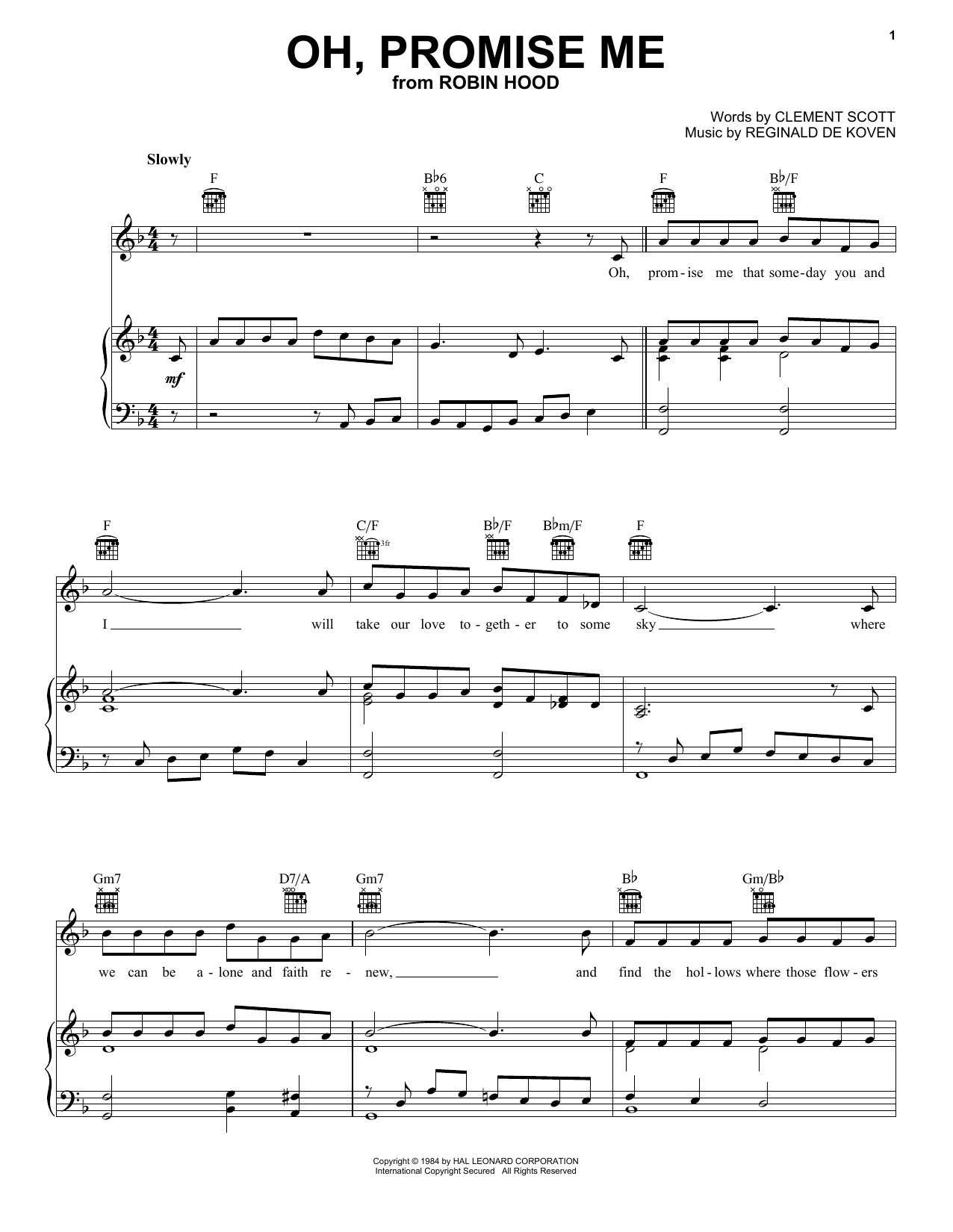 Clement Scott Oh, Promise Me sheet music notes and chords arranged for Piano, Vocal & Guitar Chords (Right-Hand Melody)