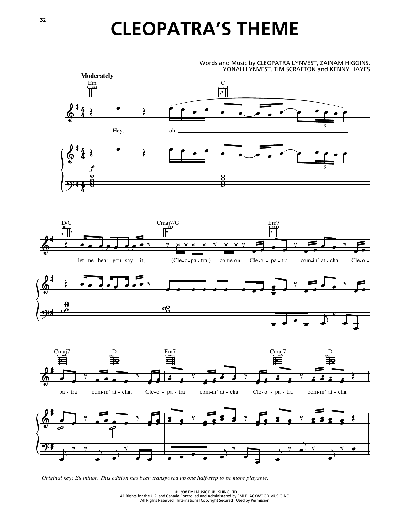 Cleopatra Cleopatra's Theme sheet music notes and chords arranged for Piano, Vocal & Guitar Chords (Right-Hand Melody)