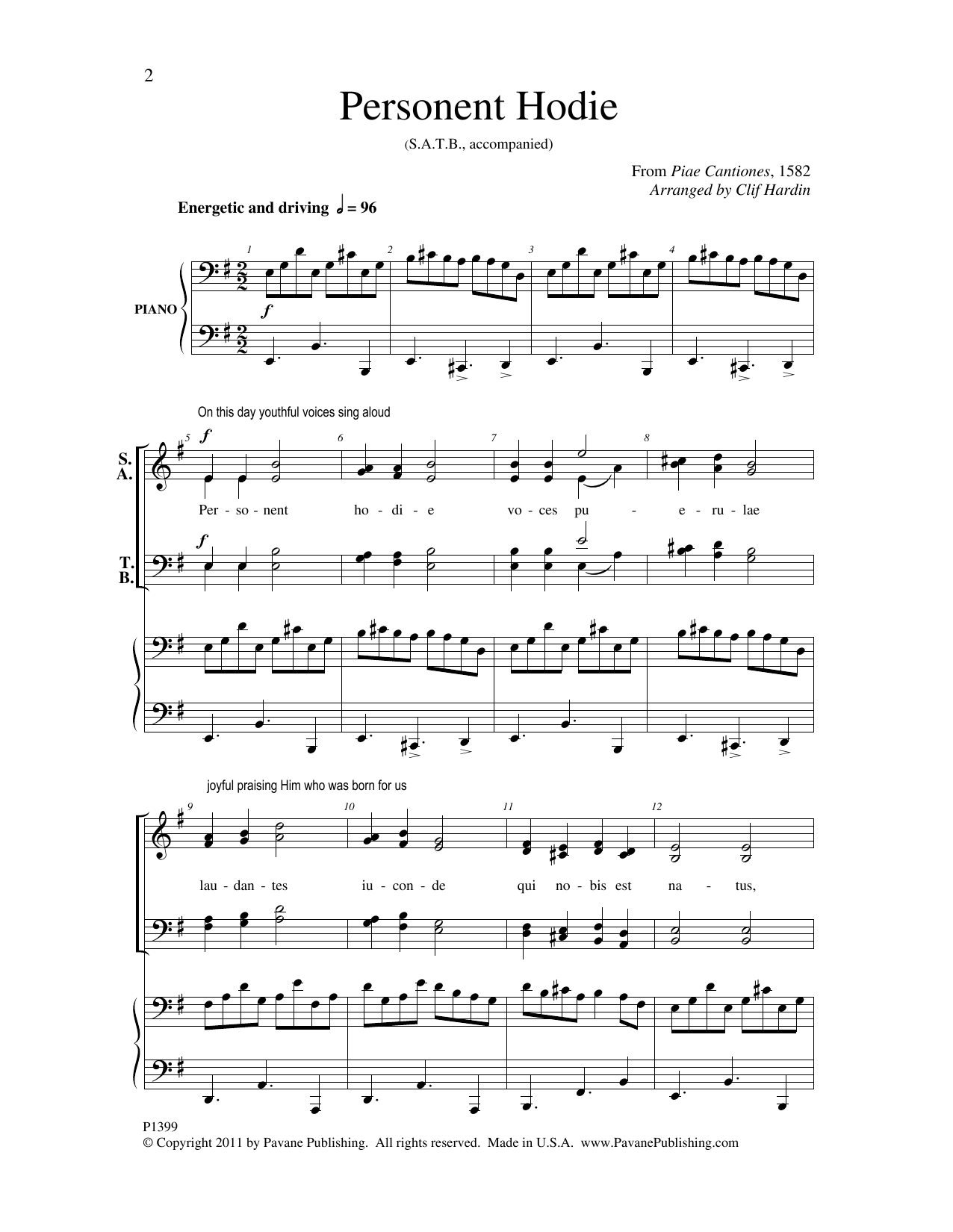 Clif Hardin Personent Hodie sheet music notes and chords arranged for SATB Choir