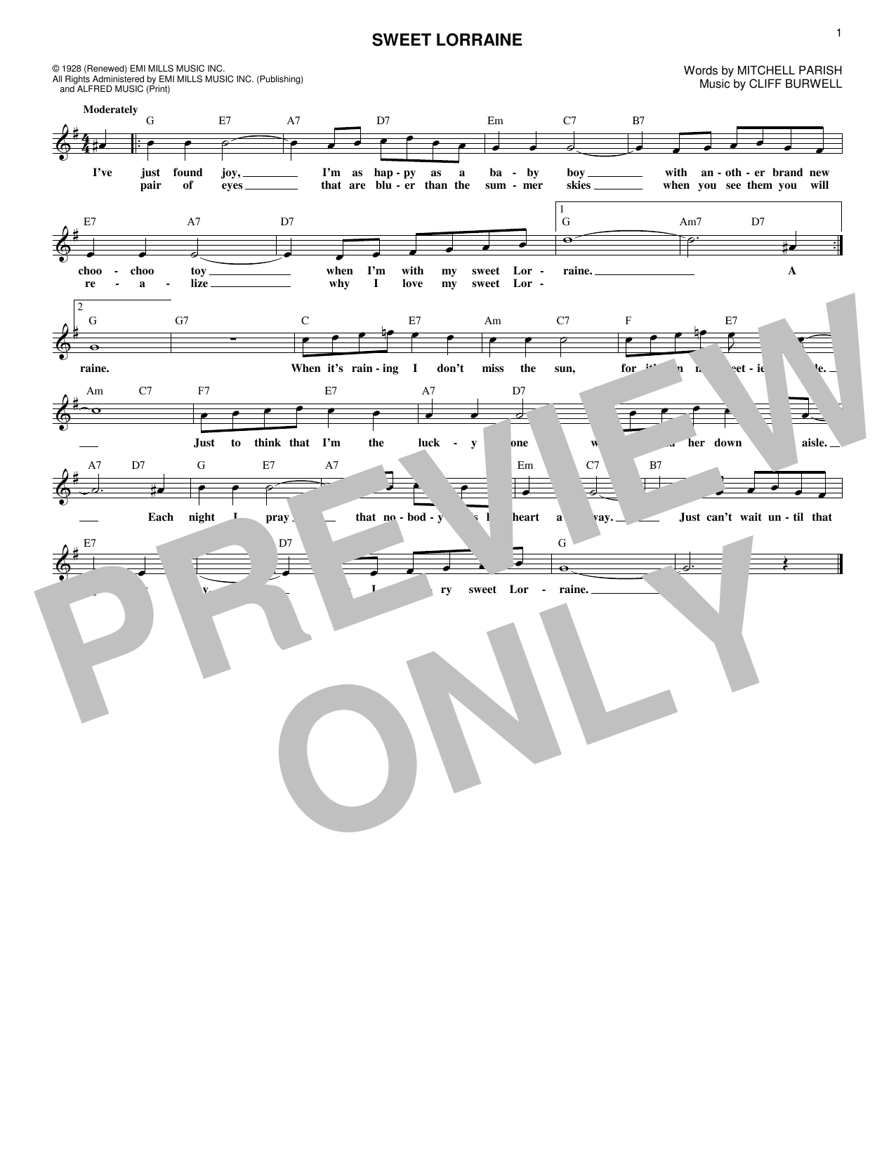Cliff Burwell Sweet Lorraine sheet music notes and chords arranged for Easy Piano