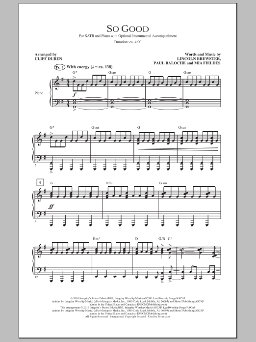 Cliff Duren So Good sheet music notes and chords arranged for SATB Choir
