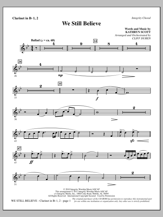 Cliff Duren We Still Believe - Clarinet 1 & 2 sheet music notes and chords arranged for Choir Instrumental Pak