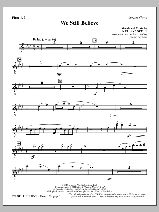 Cliff Duren We Still Believe - Flute 1 & 2 sheet music notes and chords arranged for Choir Instrumental Pak