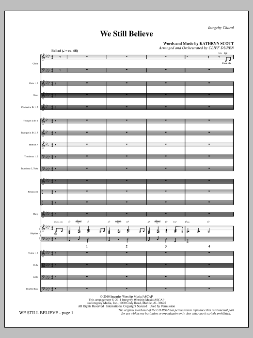 Cliff Duren We Still Believe - Full Score sheet music notes and chords arranged for Choir Instrumental Pak