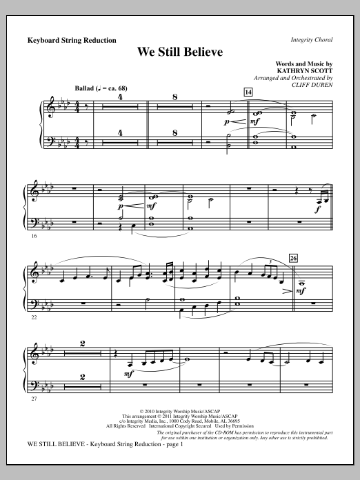 Cliff Duren We Still Believe - Keyboard String Reduction sheet music notes and chords arranged for Choir Instrumental Pak