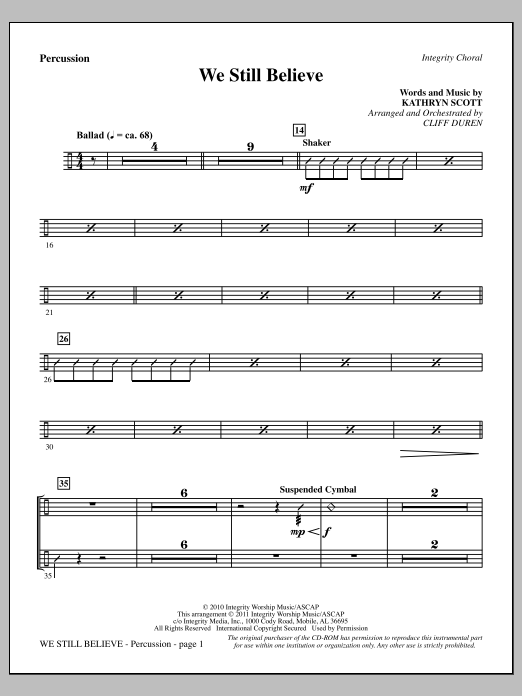 Cliff Duren We Still Believe - Percussion sheet music notes and chords arranged for Choir Instrumental Pak
